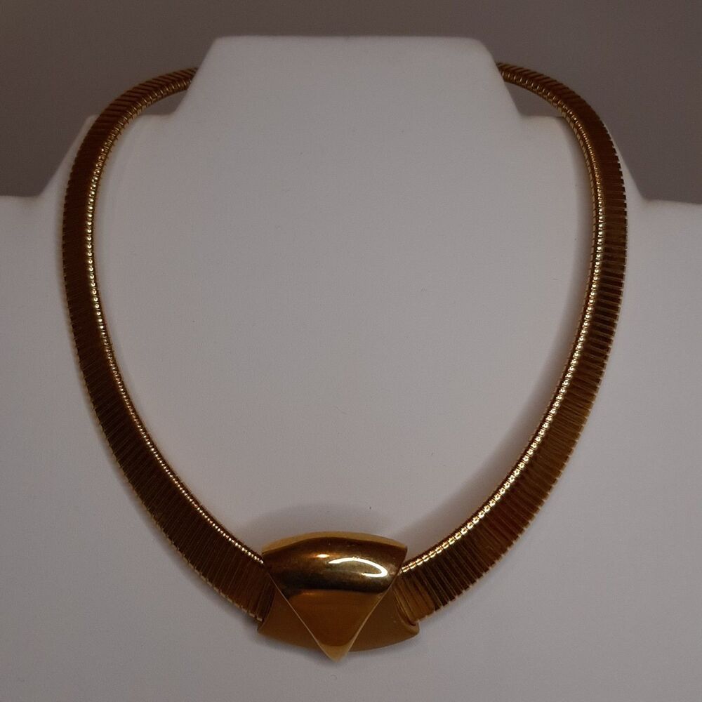 Vtg Napier Gold-Tone Omega Necklace Bib Collar Chocker Statement  Chunky signed